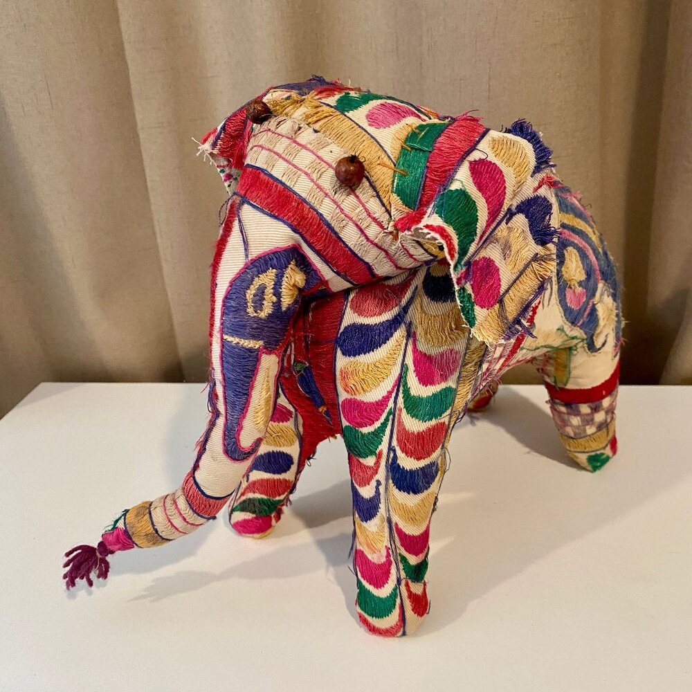Vintage Indian Raj Handmade Stuffed Elephant, 9.5" Height, 13" Length